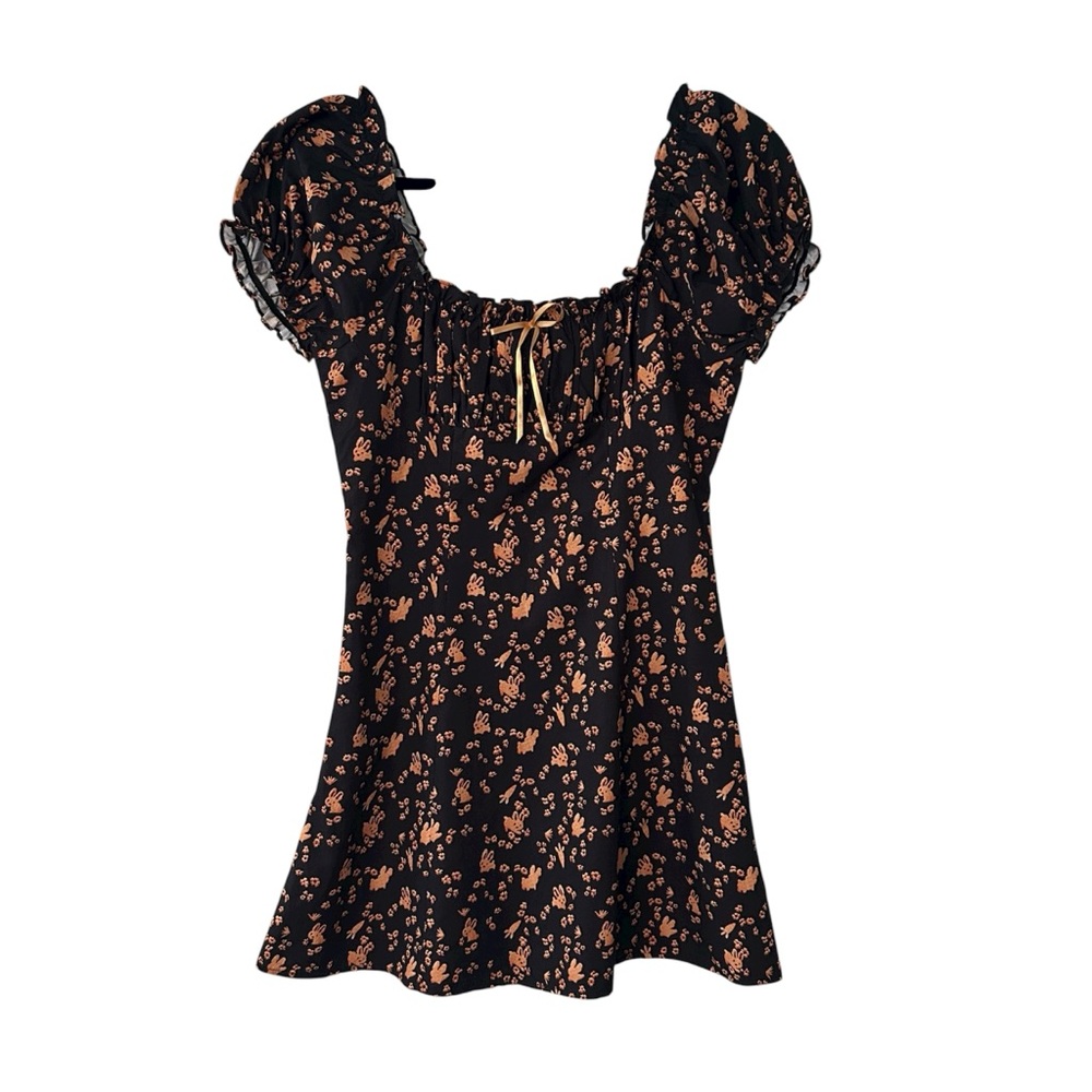 Cider Black Orange Floral Bunny Easter Print Mini Dress Women’s Size Small